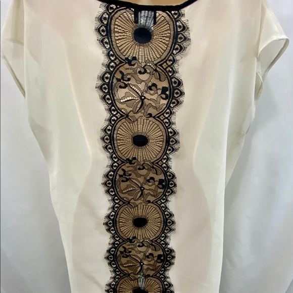 Dots Sheer Cream Top w/Black Lace Detail On Back L - Picture 1 of 16